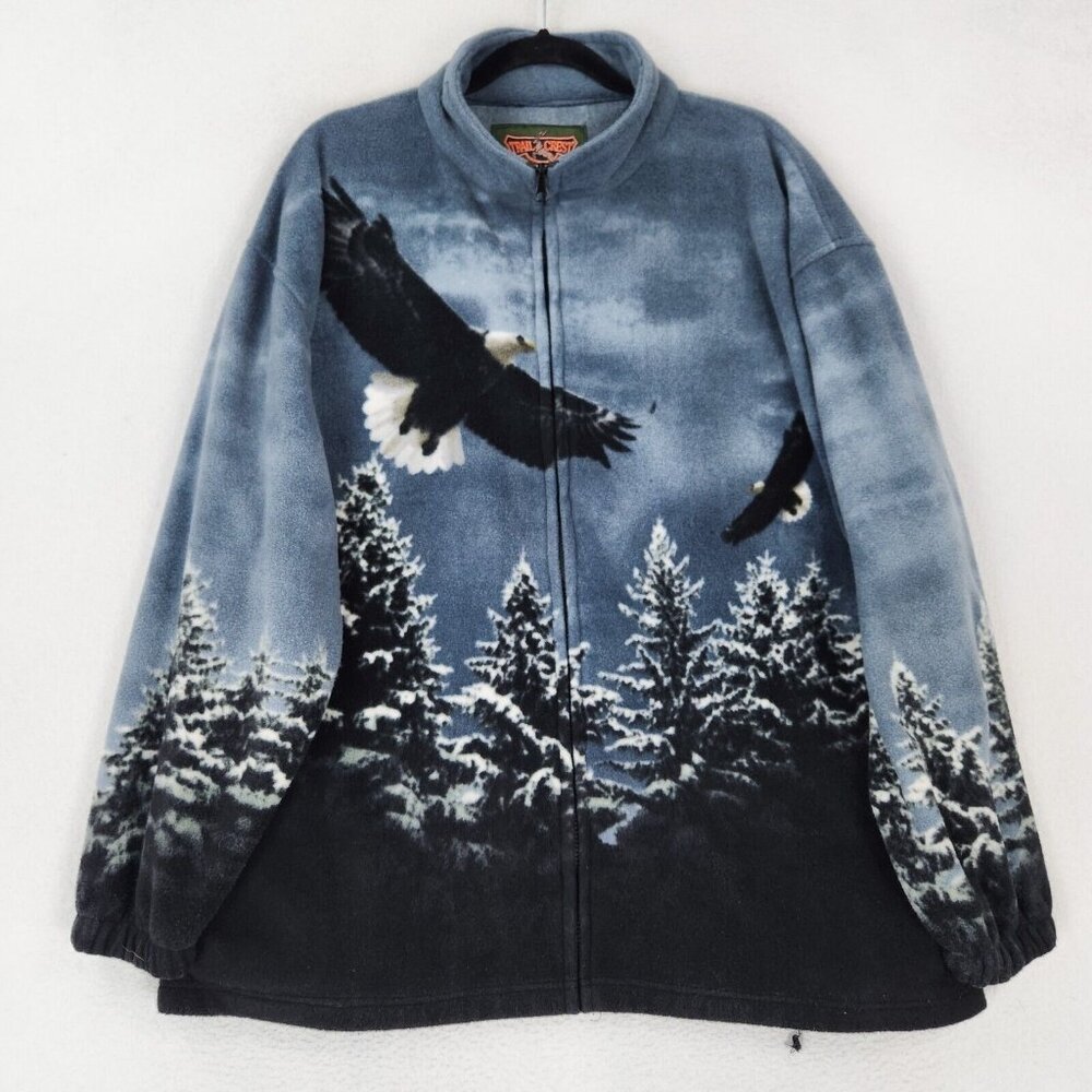 Trail Crest Jacket Men 2XL Gray Black American Eagle Fleece Full Zip Outdoorsmen